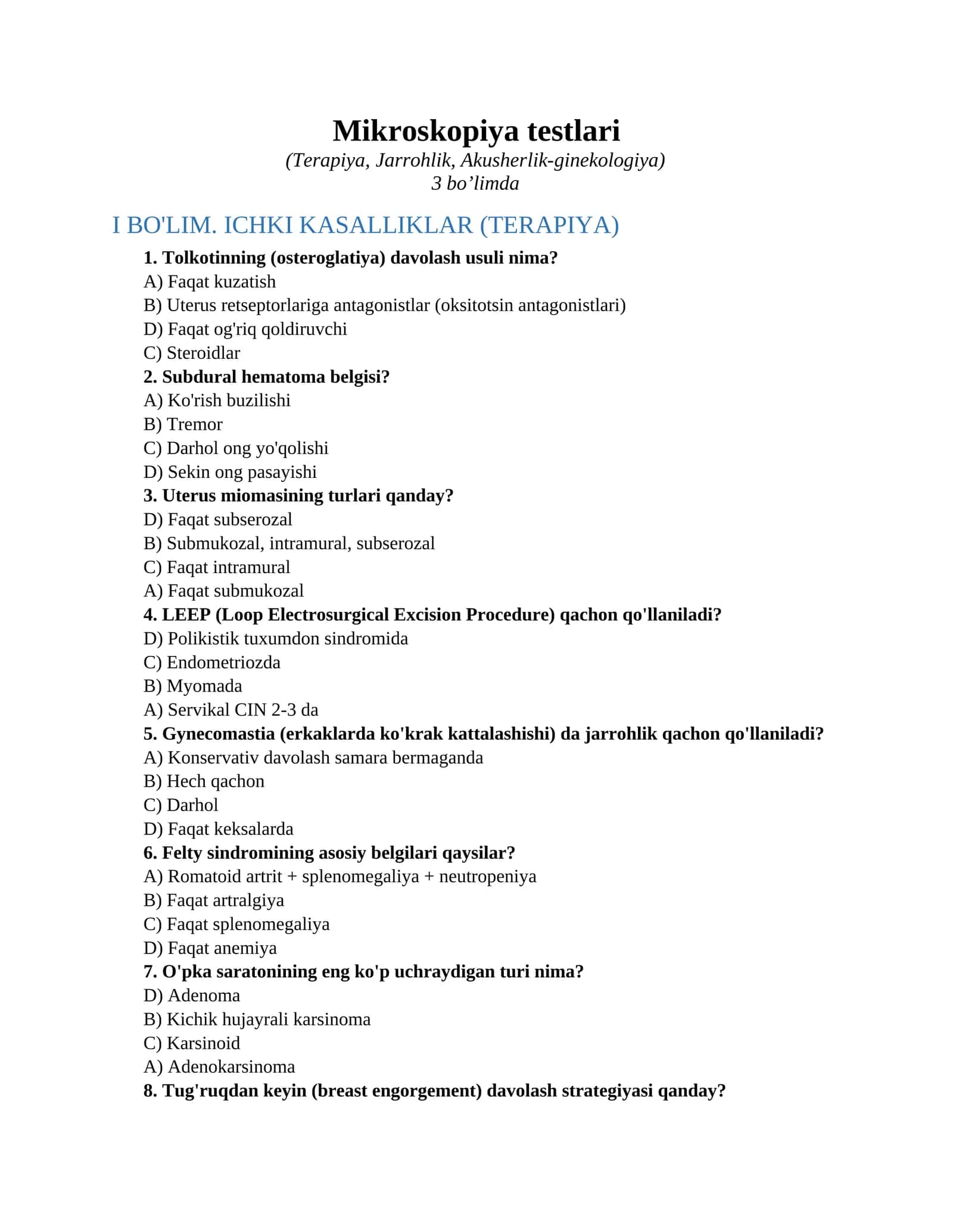 Mikroskopiya testlari 1