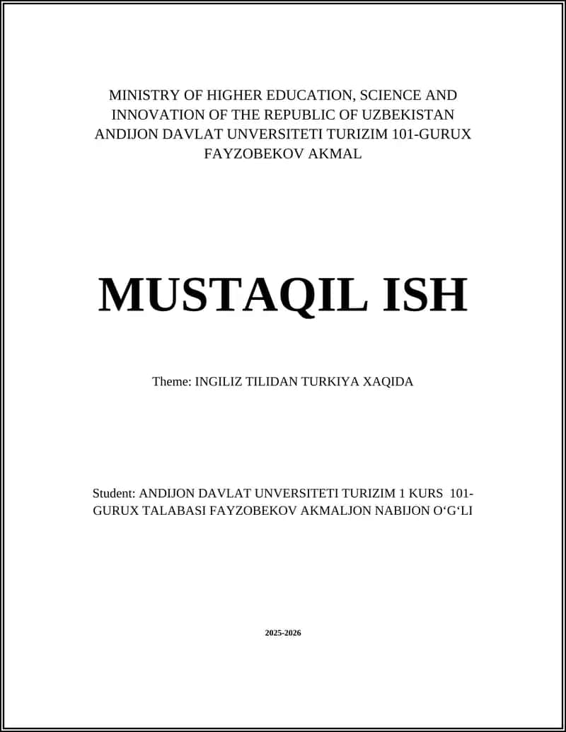 INGILIZ TILIDAN TURKIYA XAQIDA 1