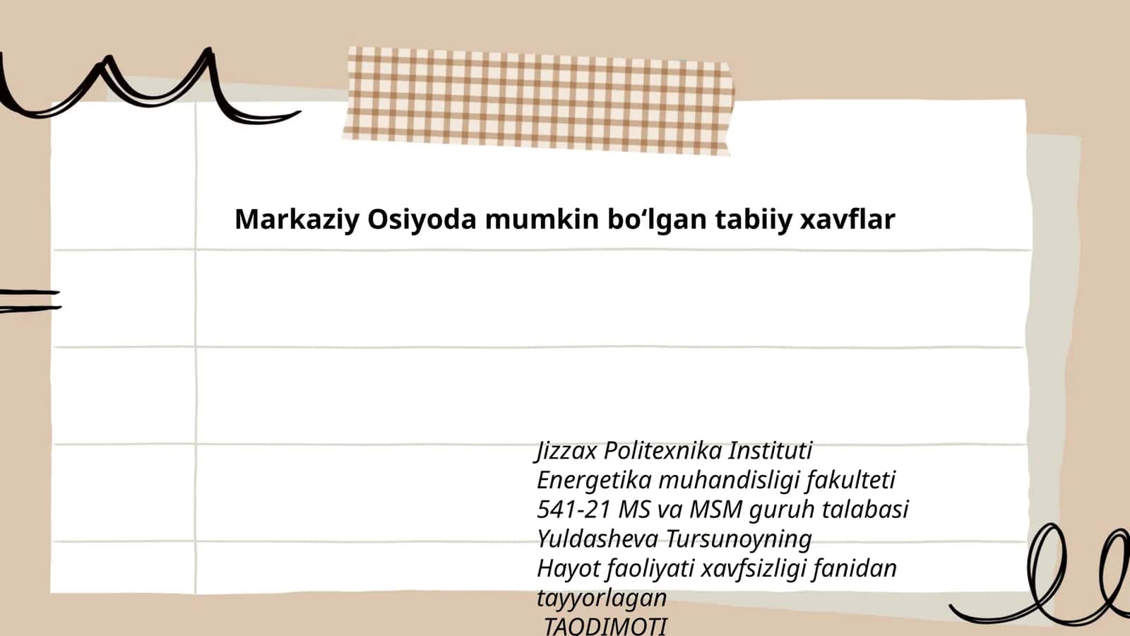Hayot faoliyati xavfsizligi fanidan tayyorlagan taqdimoti 1