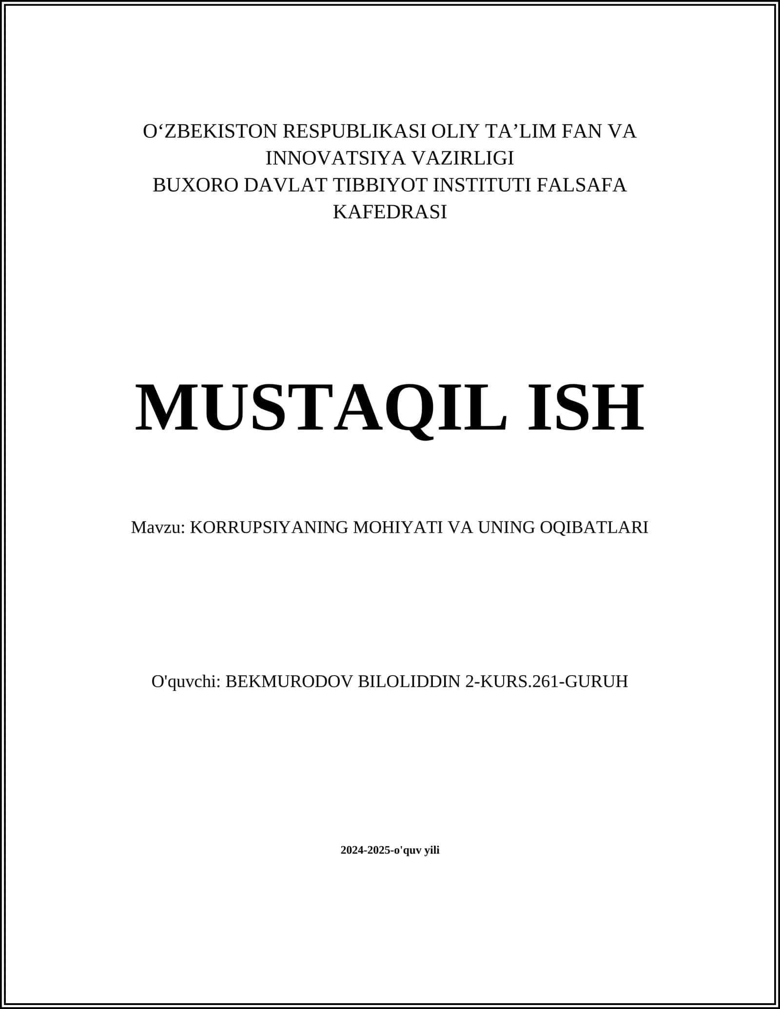 KORRUPSIYANING MOHIYATI VA UNING OQIBATLARI 1