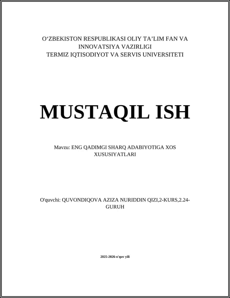 ENG QADIMGI SHARQ ADABIYOTIGA XOS XUSUSIYATLARI 1