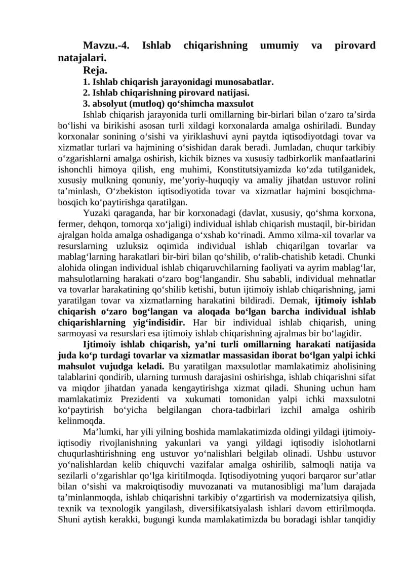 Ishlab chiqarishning umumiy va pirovard natajalari 1