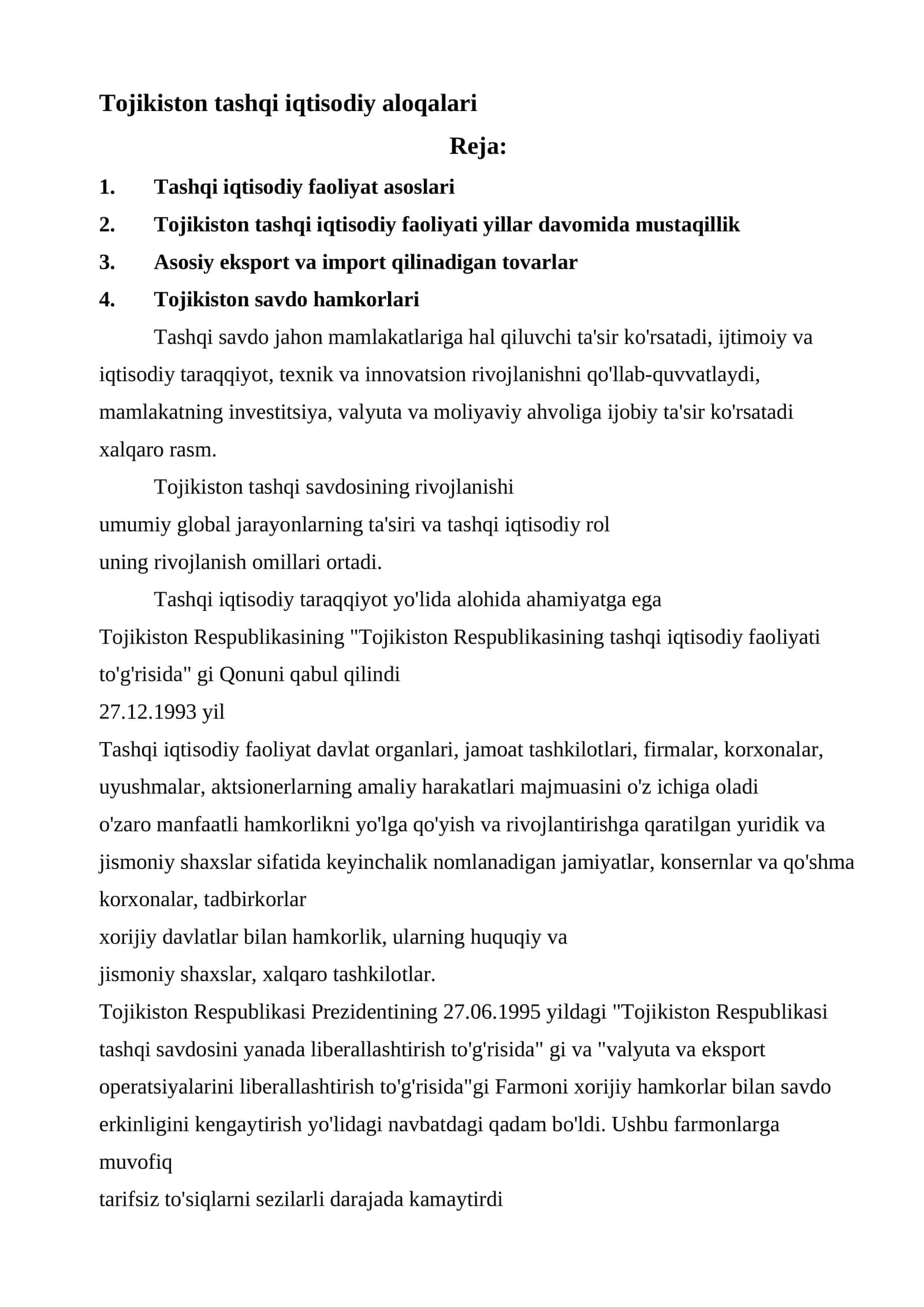 Tojikiston tashqi iqtisodiy aloqalari 1