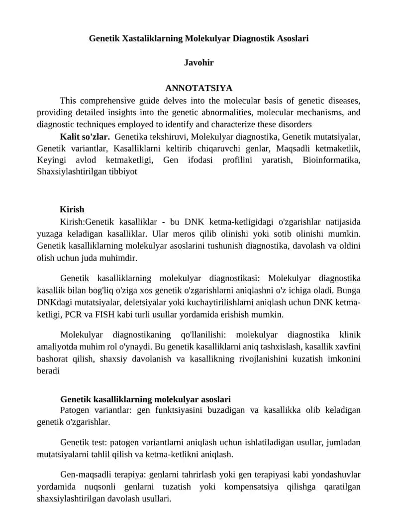Genetik Xastaliklarning Molekulyar Diagnostik Asoslari 1