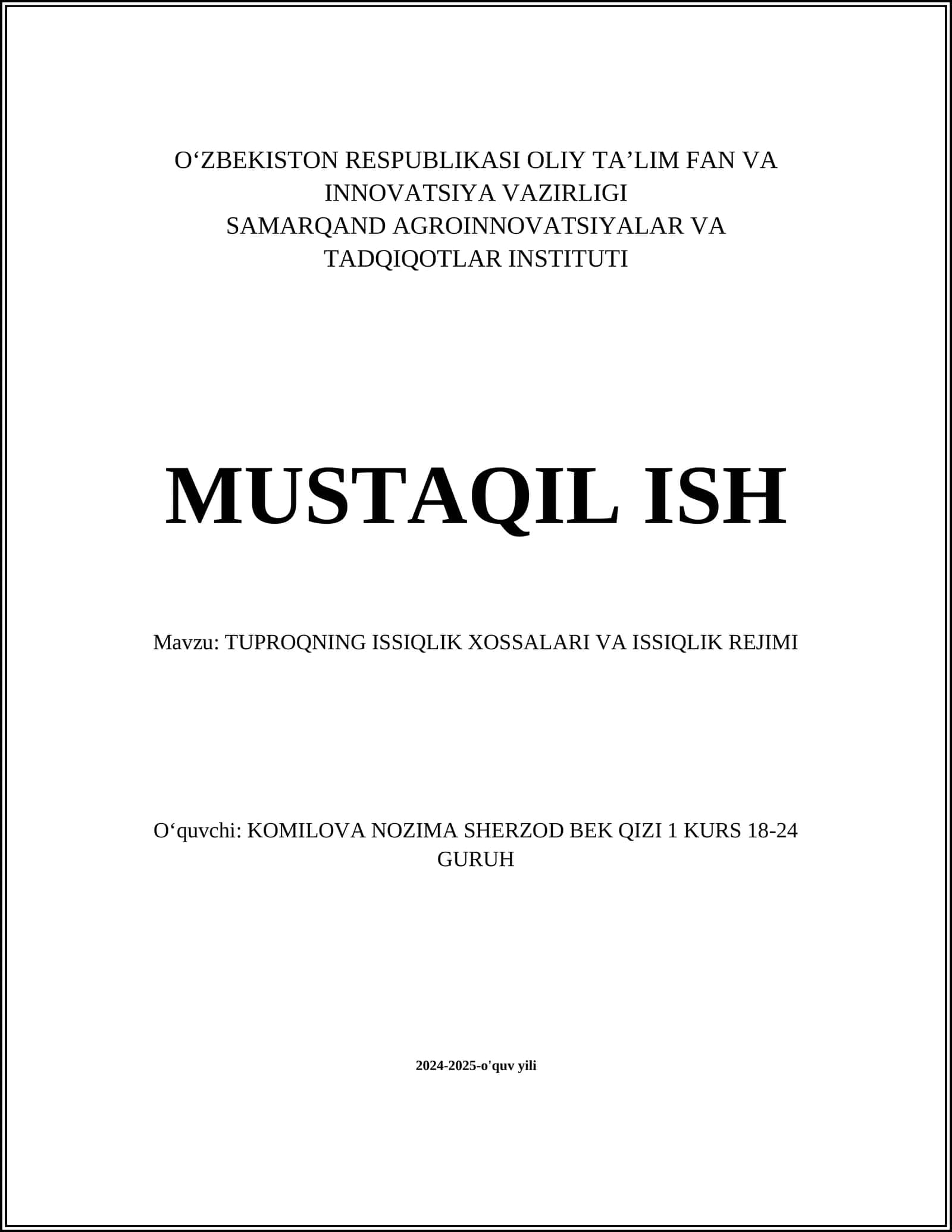 Tuproqning termal o'tkazuvchanligi 1