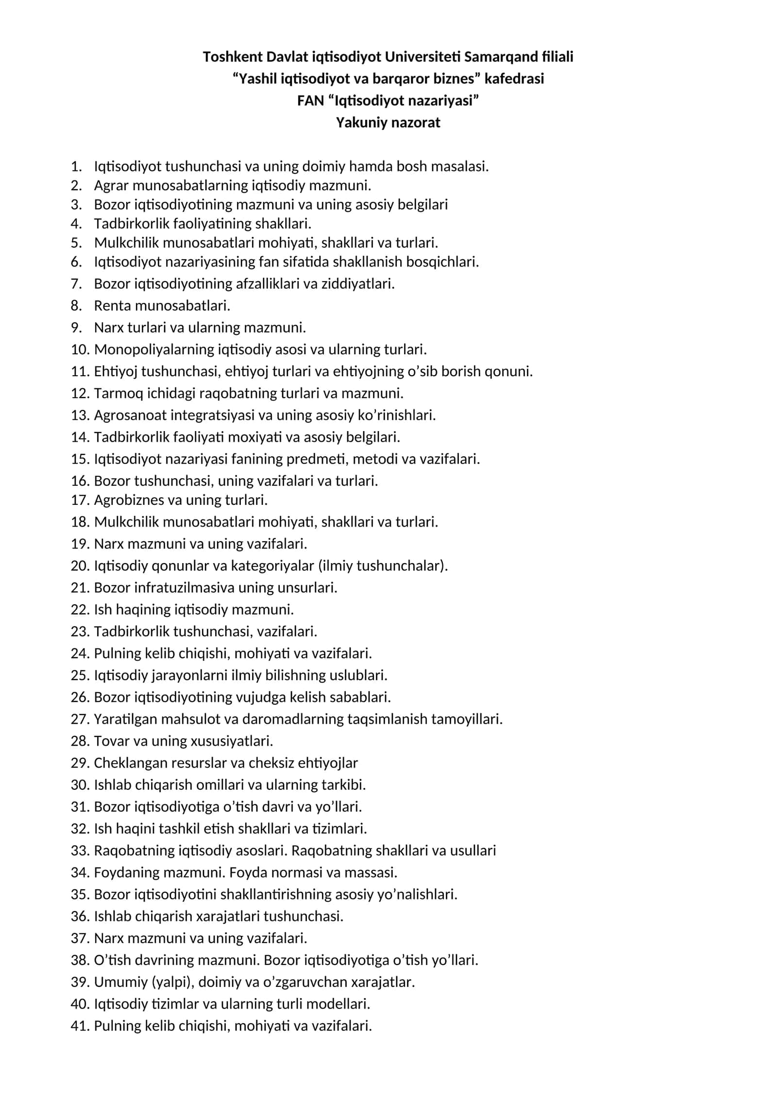 FAN “Iqtisodiyot nazariyasi” 1