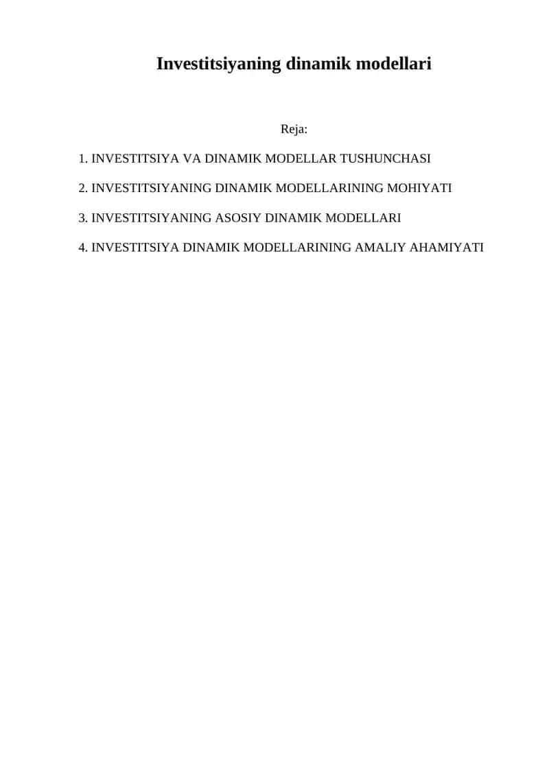 Investitsiyaning dinamik modellari 1