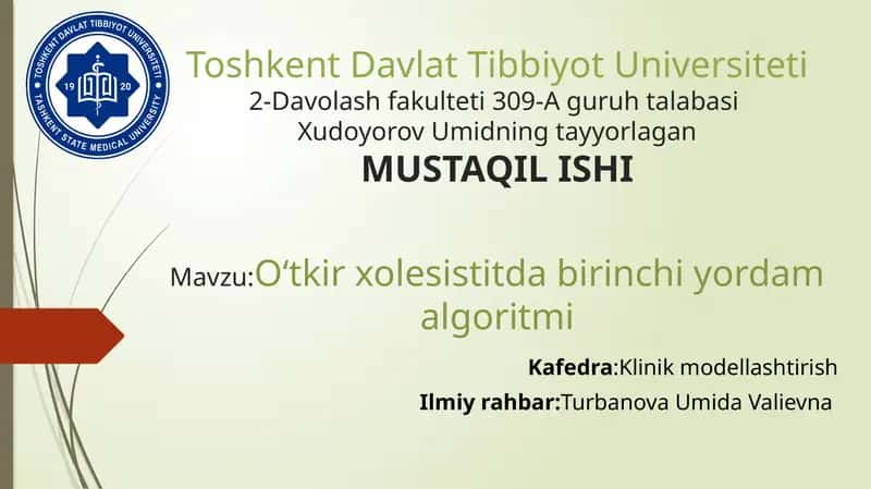 O'tkir xolesistitda birinchi yordam algoritmi 1
