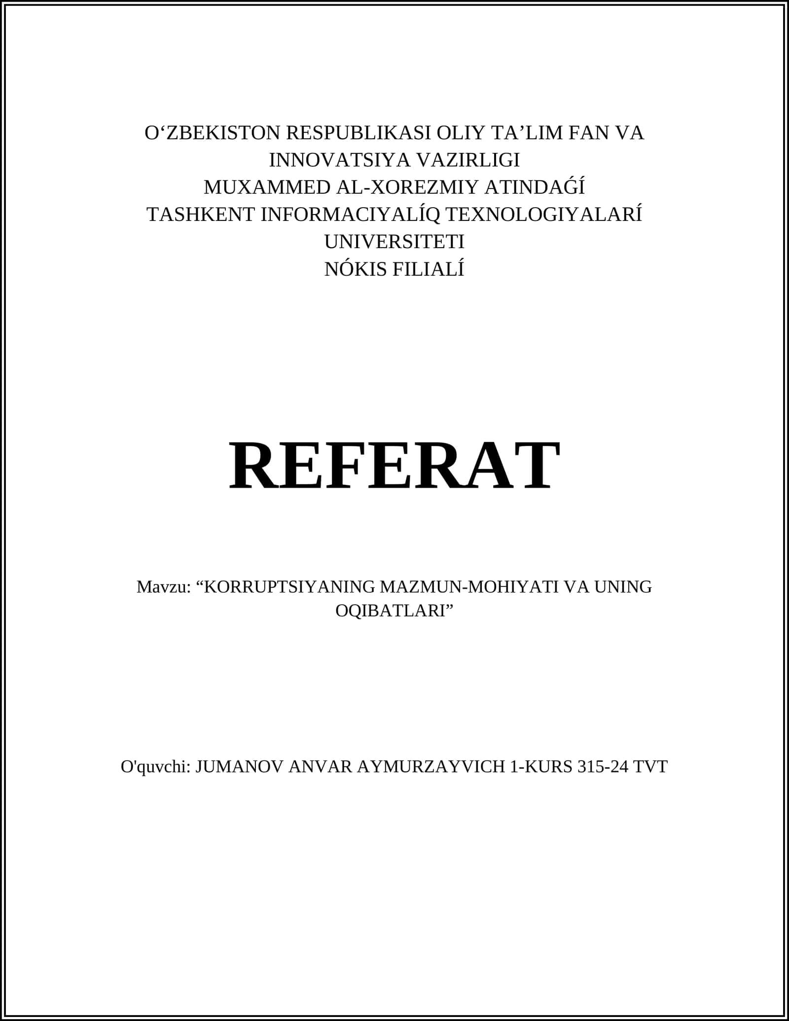 KORRUPTSIYANING MAZMUN-MOHIYATI VA UNING OQIBATLARI 1