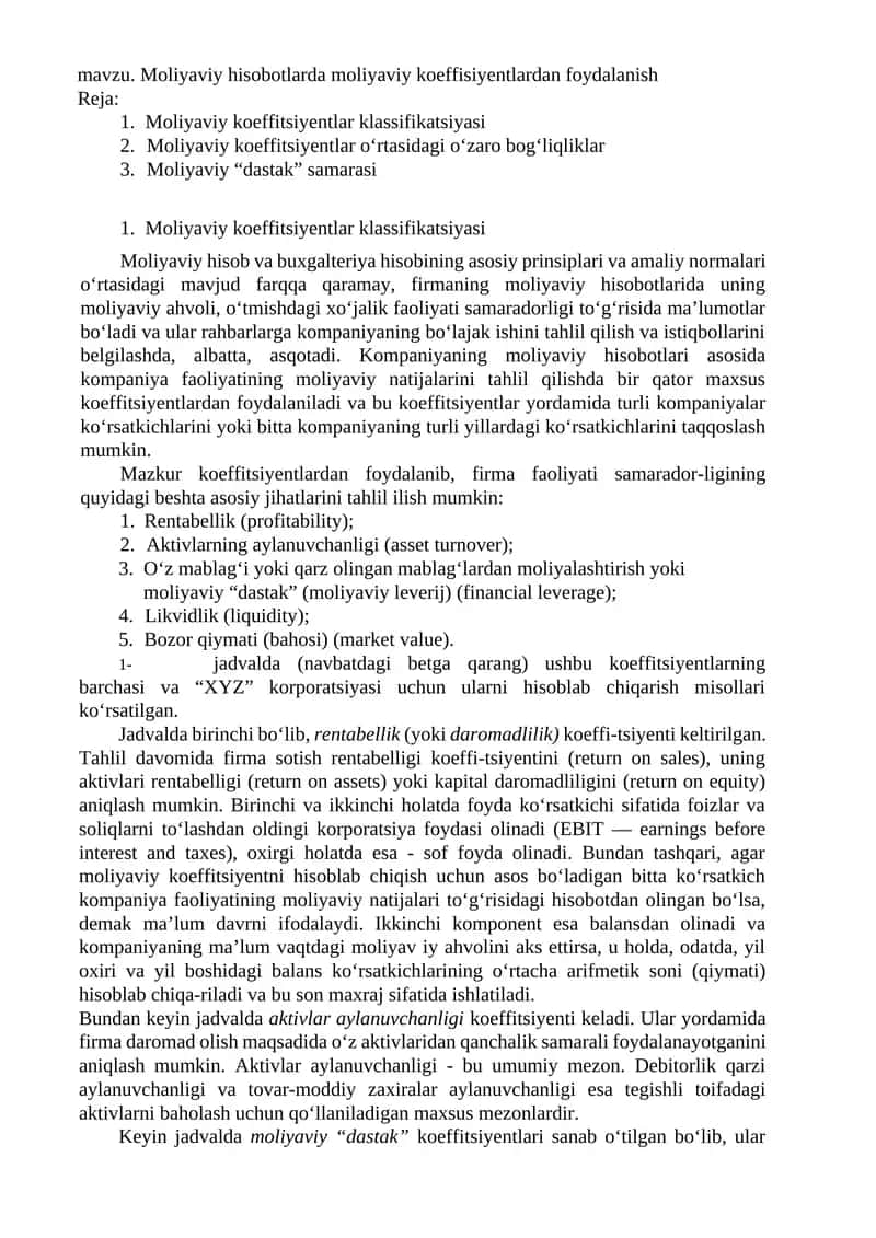 Moliyaviy koeffitsiyentlar 1