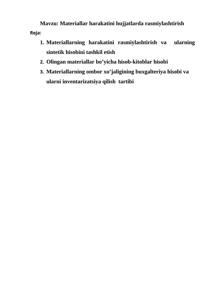 Materiallar harakatini hujjatlarda rasmiylashtirish 1