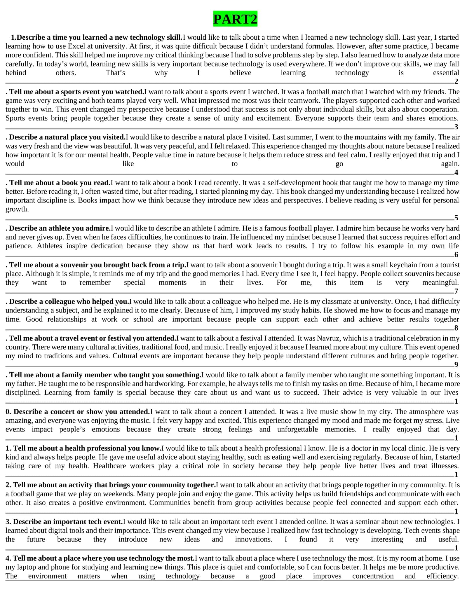 writing PART 2 uchun idea va savollarga javob va shablonlar 1