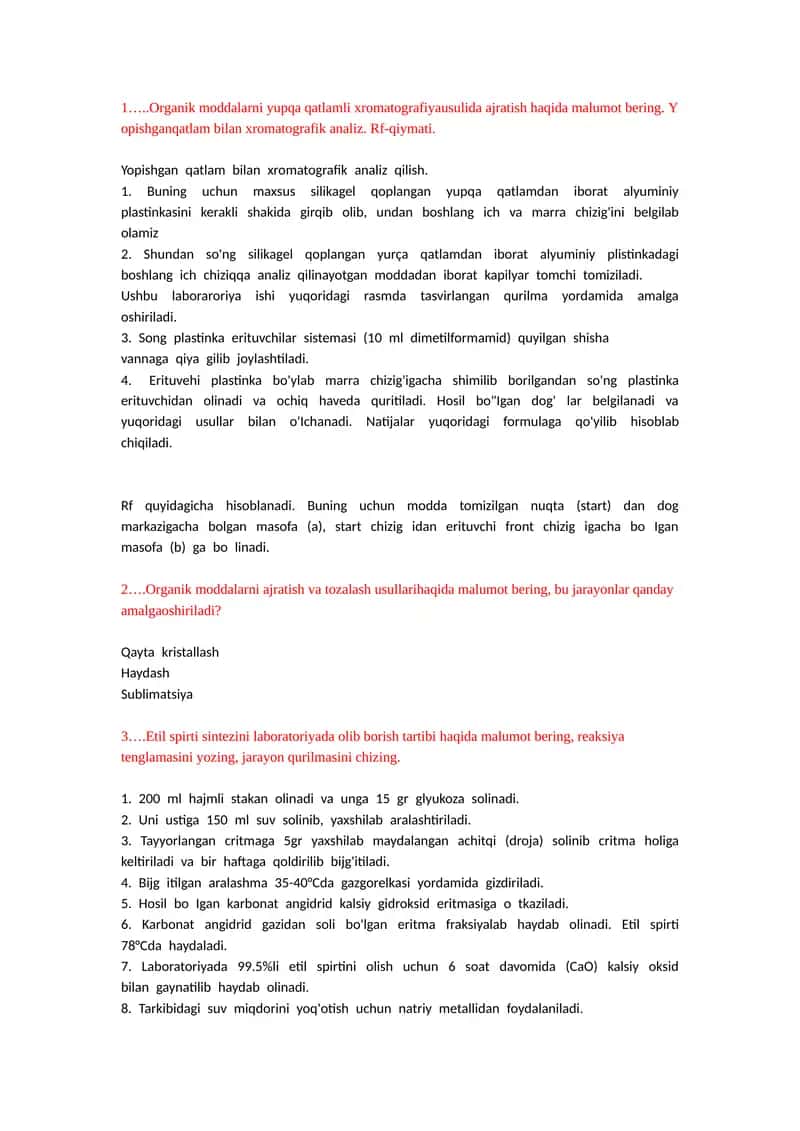 Organik moddalarni yupqa qatlamli xromatografiya usulida ajratish 1