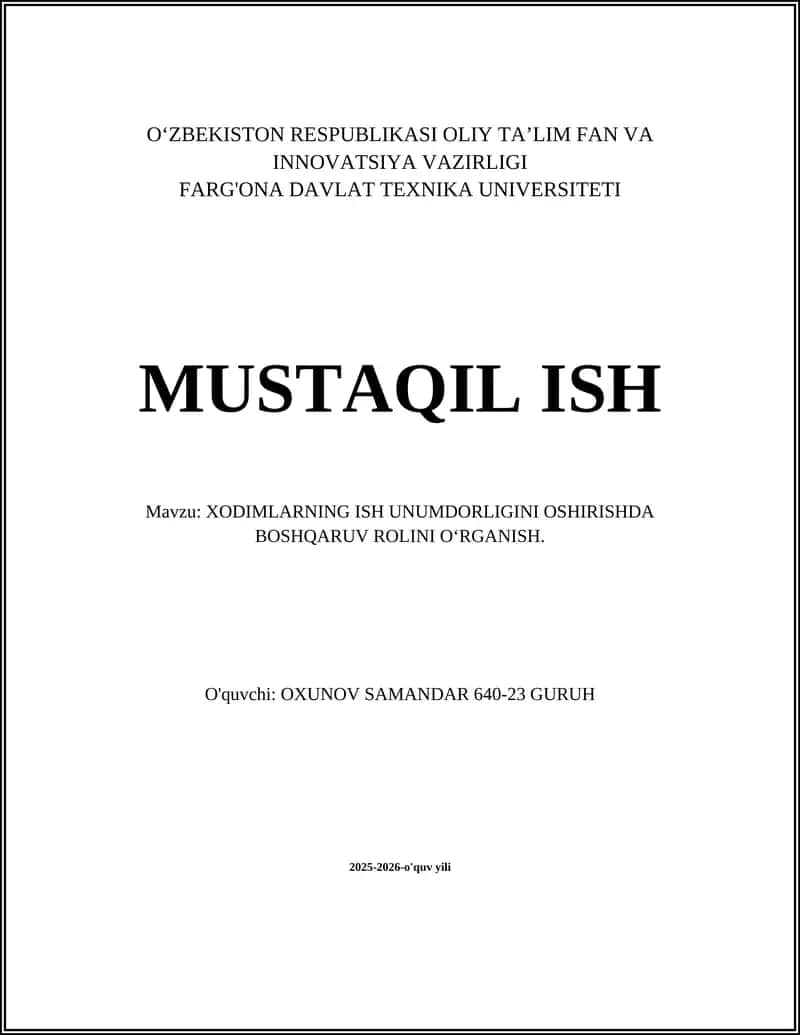 XODIMLARNING ISH UNUMDORLIGINI OSHIRISHDA BOSHQARUV ROLINI O‘RGANISH 1