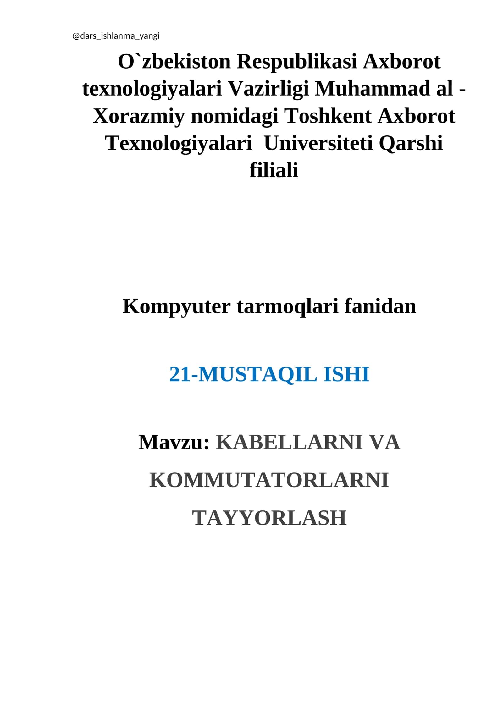 KABELLARNI VA KOMMUTATORLARNI TAYYORLASH 1