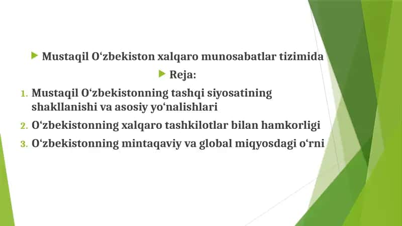 Mustaqil O‘zbekiston xalqaro munosabatlar tizimida 1