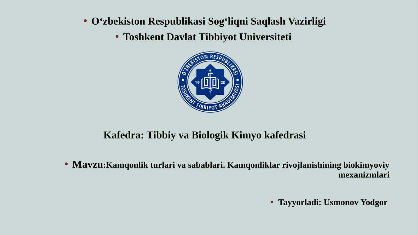 Kamqonlik turlari va sabablari. Kamqonliklar rivojlanishining biokimyoviy mexanizmlari 1