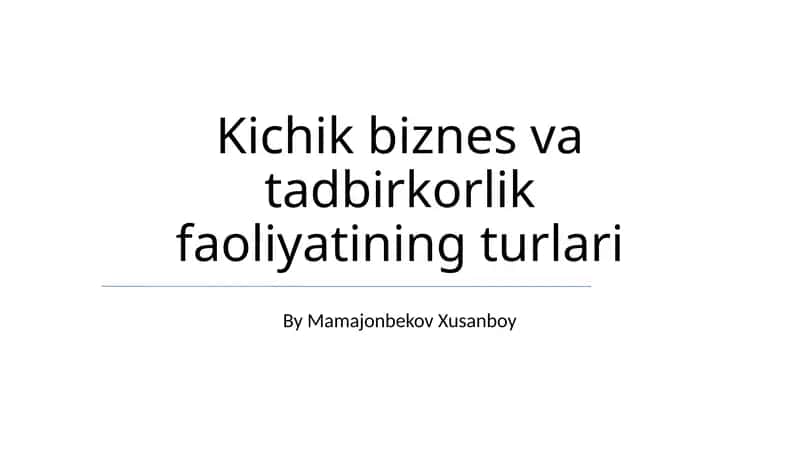 Kichik biznes va tadbirkorlik faoliyatining turlari 1
