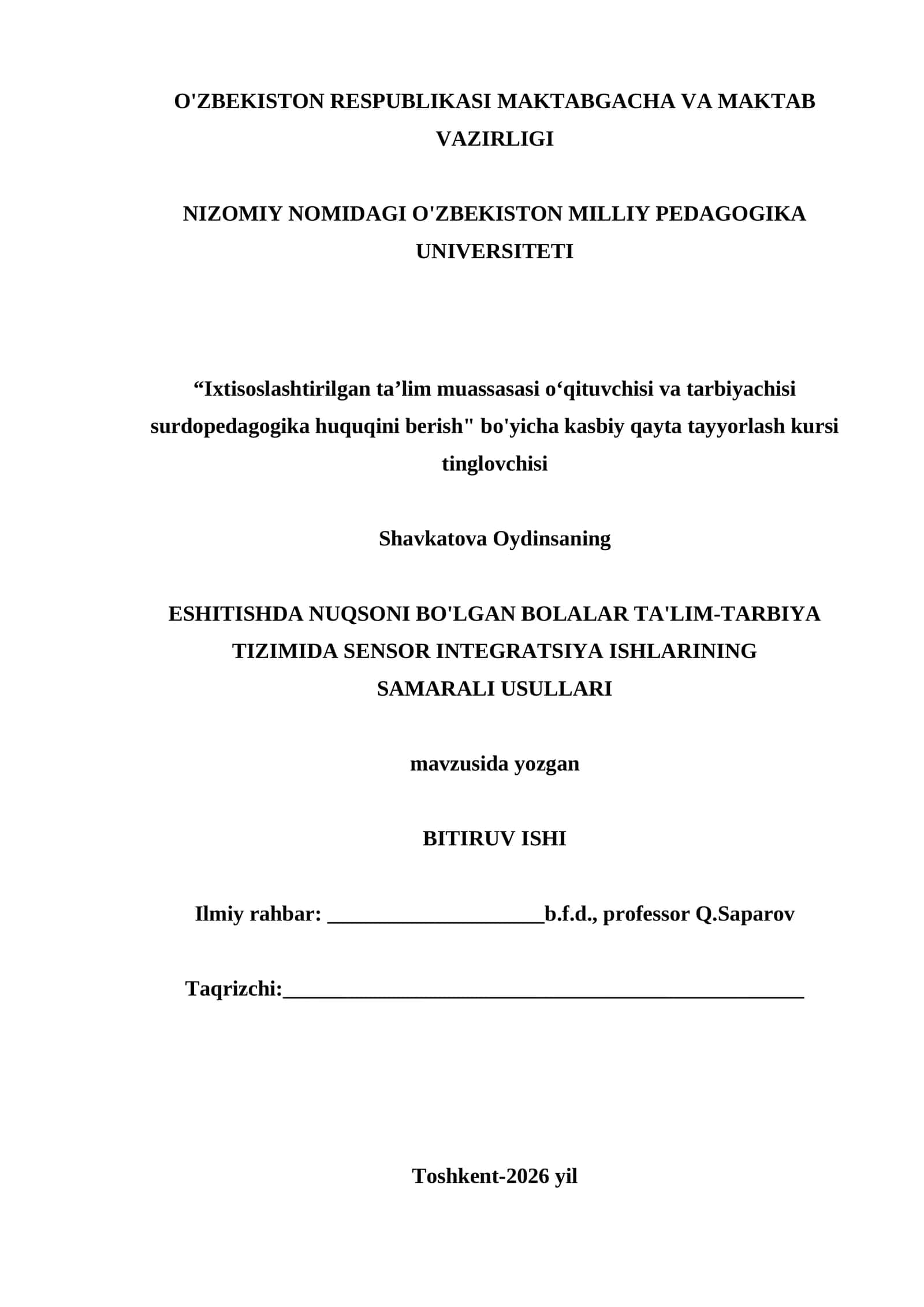 ESHITISHDA NUQSONI BO'LGAN BOLALAR TA'LIM-TARBIYA TIZIMIDA SENSOR INTEGRATSIYA ISHLARINING SAMARALI USULLARI 1
