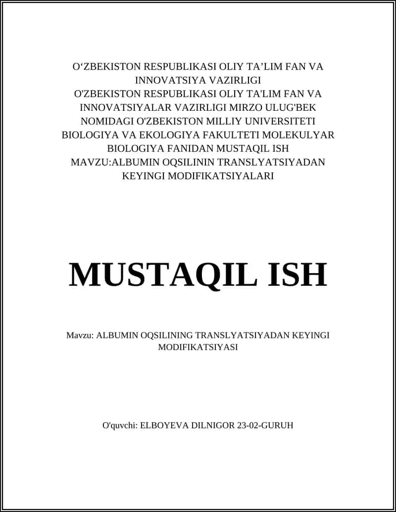 ALBUMIN OQSILINING TRANSLYATSIYADAN KEYINGI MODIFIKATSIYASI 1