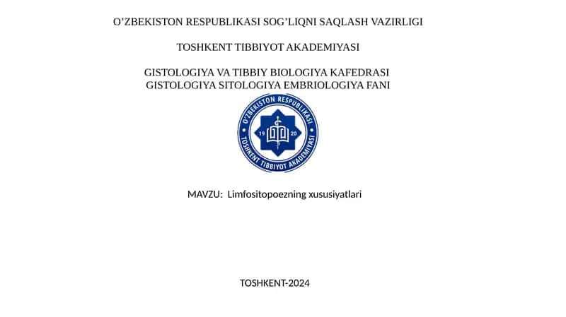 Limfositopoezning xususiyatlari 1