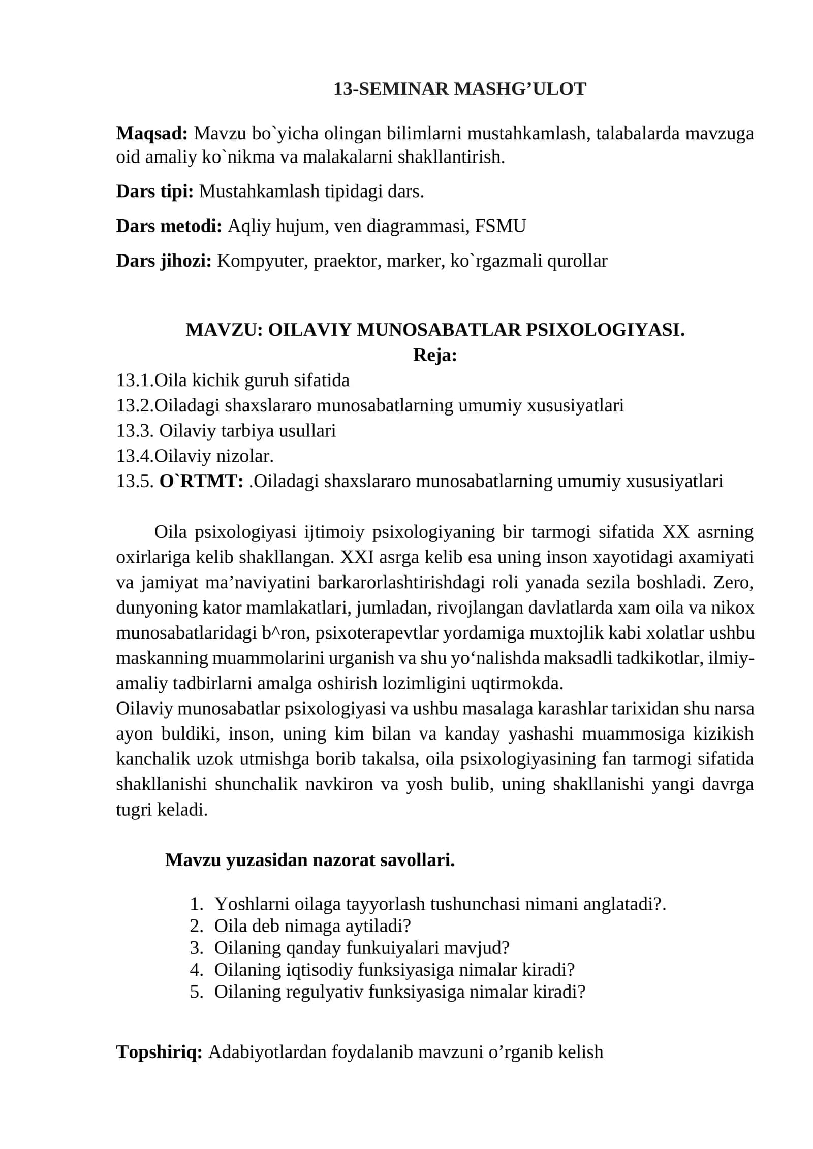 OILAVIY MUNOSABATLAR PSIXOLOGIYASI 1
