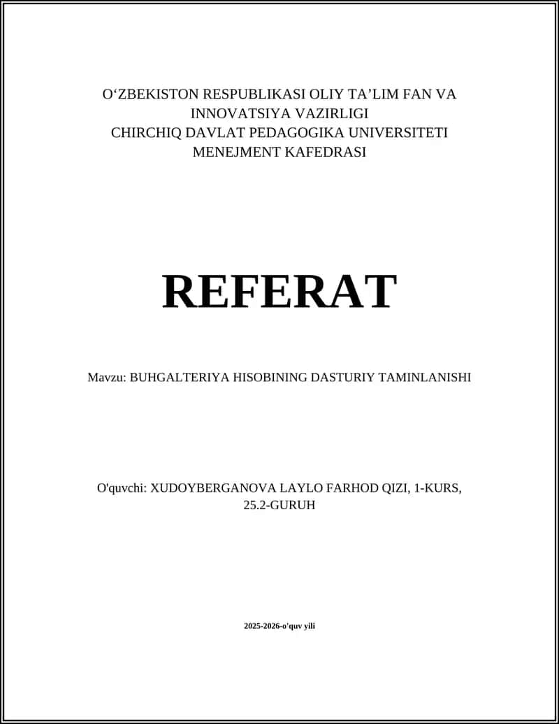 Buhgalteriya hisobi uchun dasturiy ta'minotlar 1