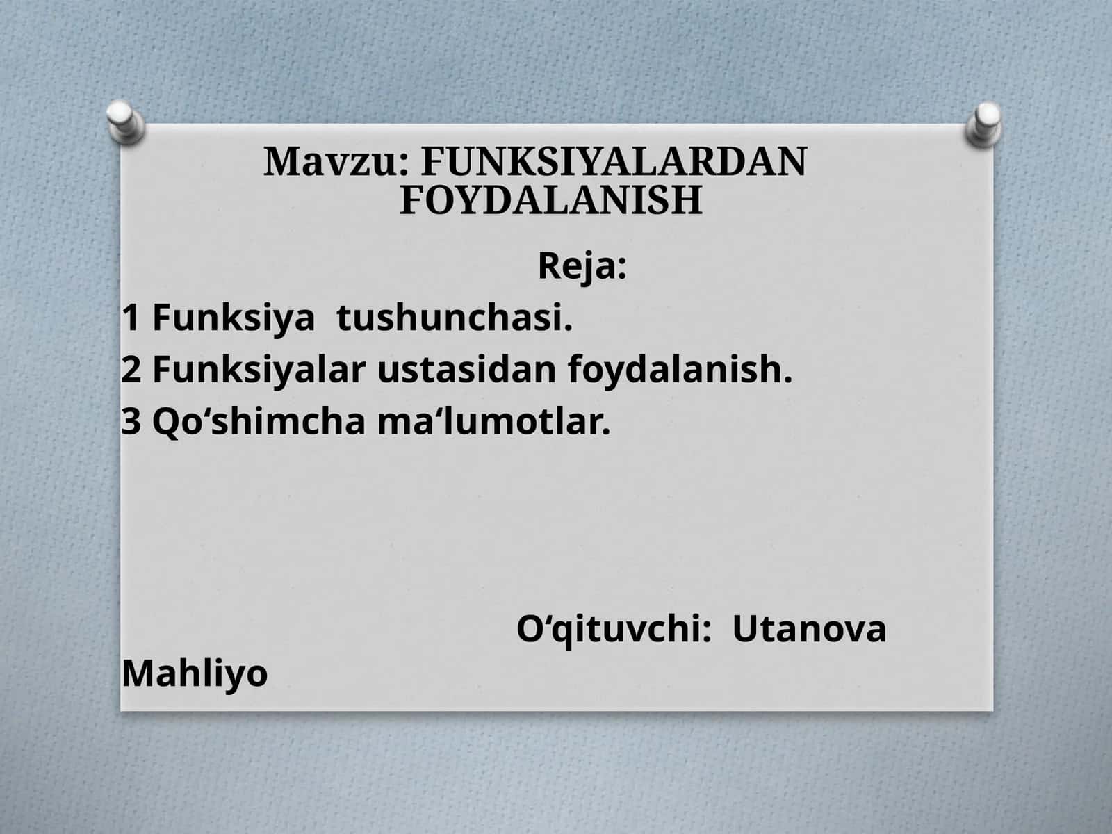 Funksiyalardan foydalanish 1