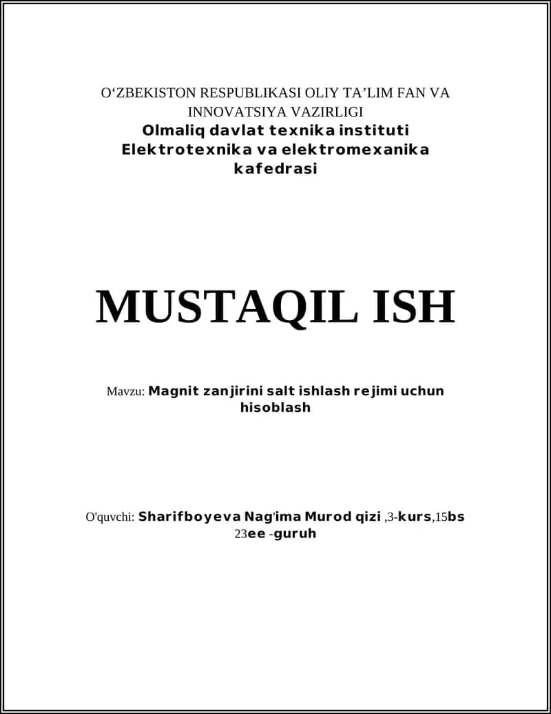 Magnit zanjiri asosiy parametrlarini aniqlash 1