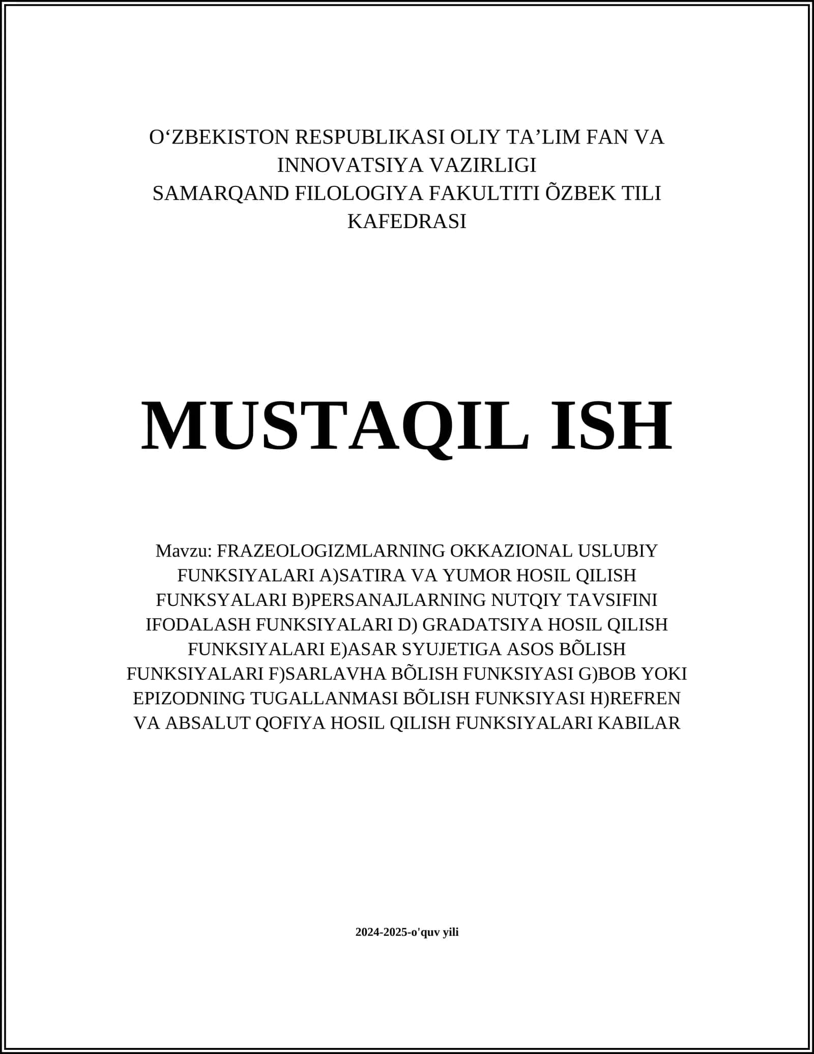 FRAZEOLOGIZMLARNING OKKAZIONAL USLUBIY FUNKSIYALARI 1
