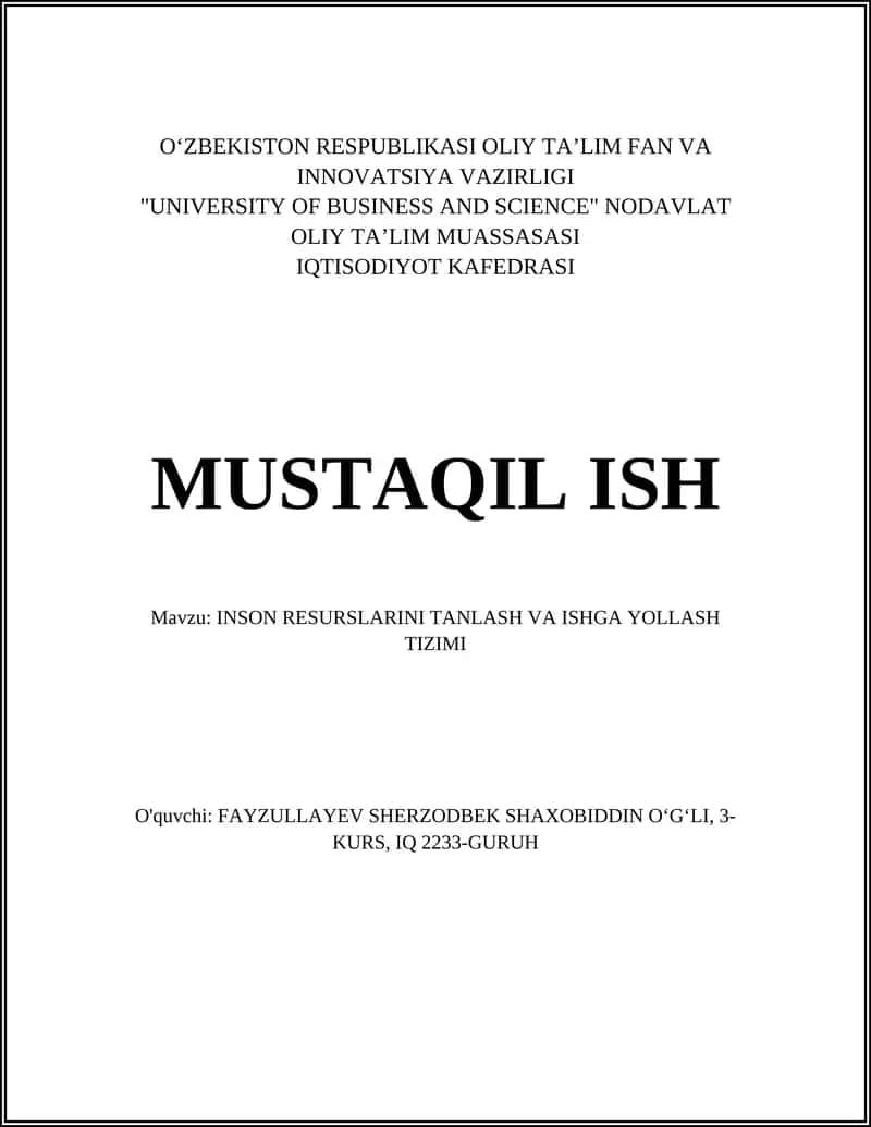 INSON RESURSLARINI TANLASH VA ISHGA YOLLASH TIZIMI 1