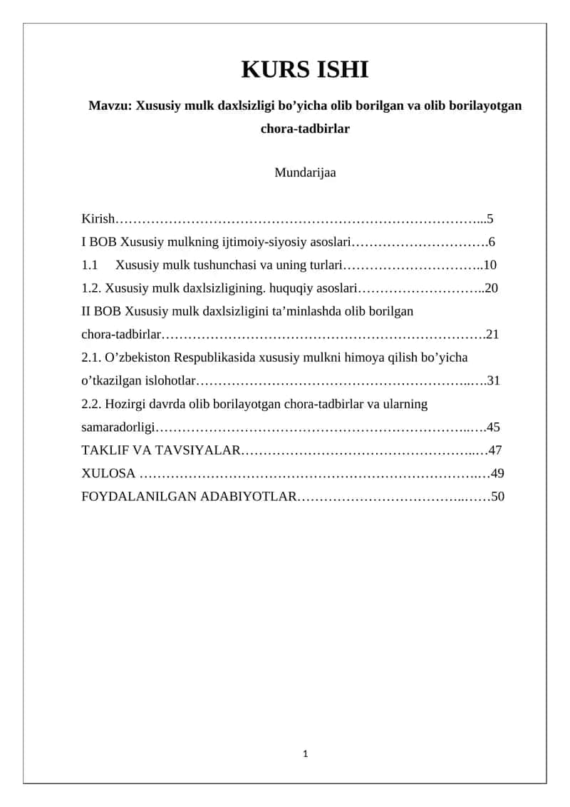 Xususiy Mulk Daxlsizligi va Chora-tadbirlar 1