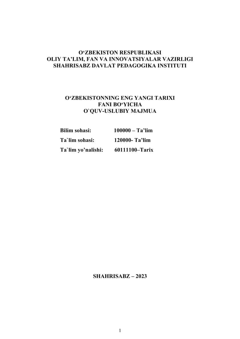 O‘zbekistonning eng yangi tarixi 1