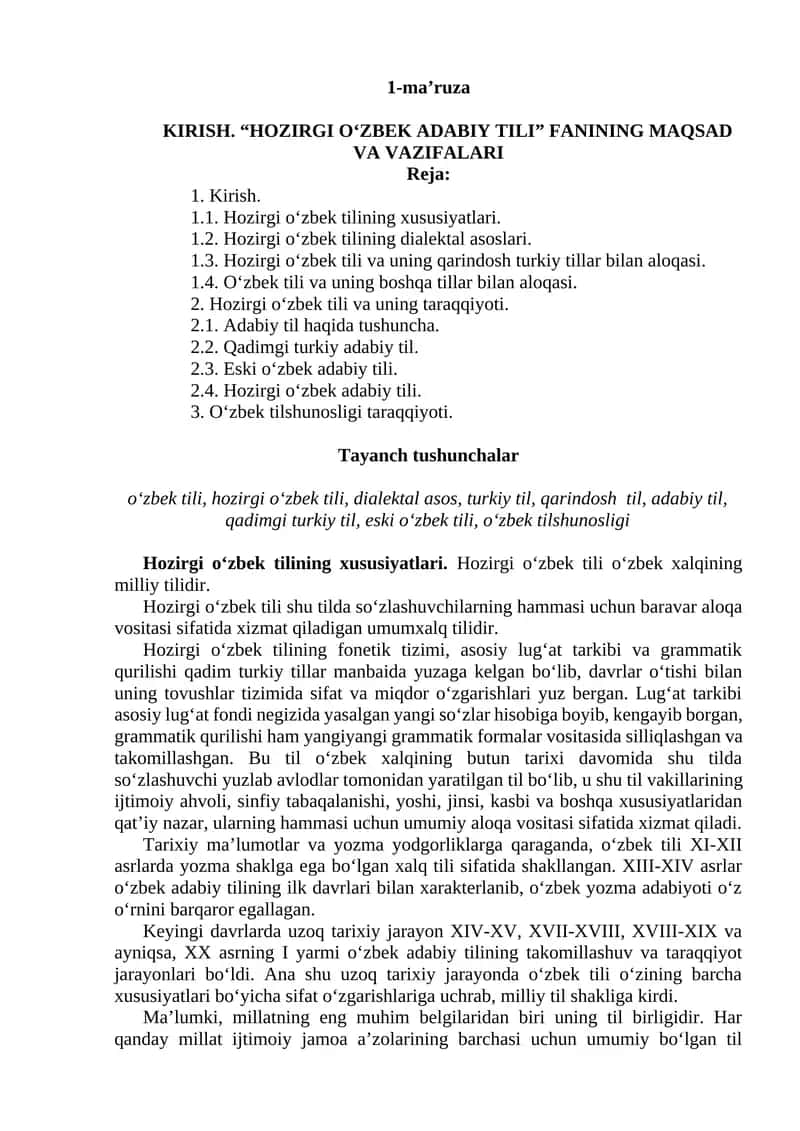 Hozirgi o‘zbek adabiy tili 1