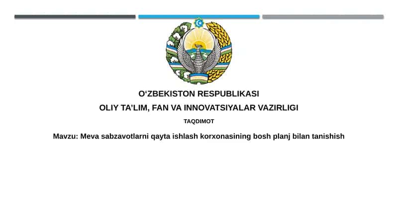 Mevasabzavotlarni qayta ishlash korxonasining bosh plani 1