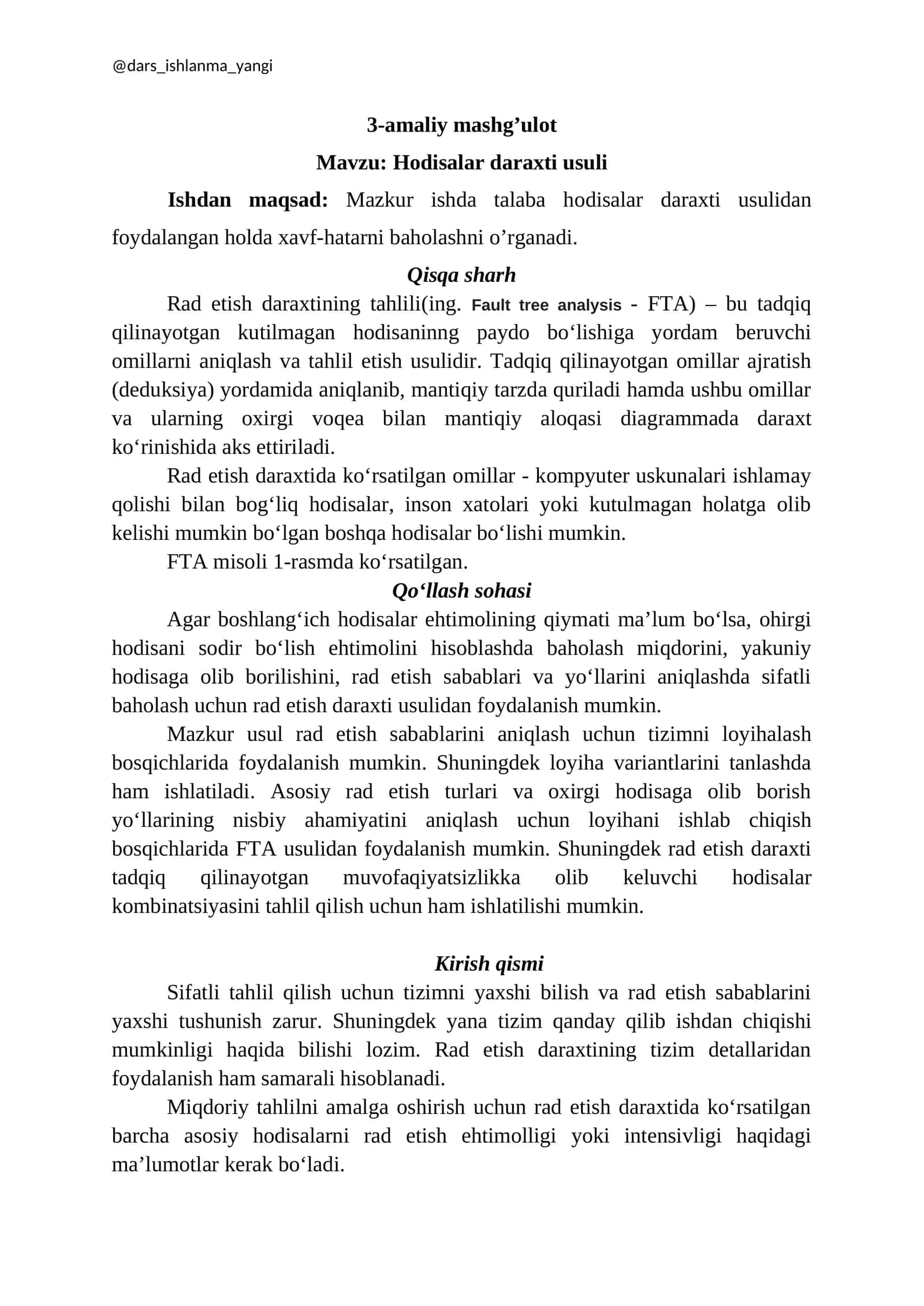 Hodisalar daraxti usuli 1