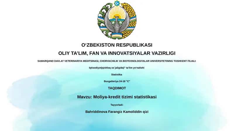 Moliya-kredit tizimi statistikasi 1