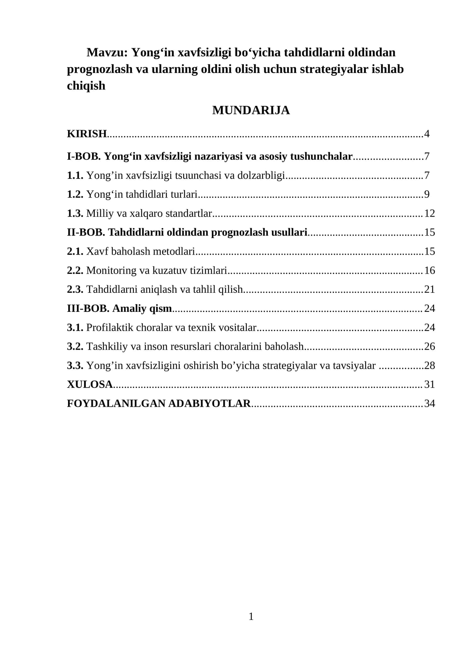 Yong‘in xavfsizligi bo‘yicha tahdidlarni oldindan prognozlash va ularning oldini olish uchun strategiyalar ishlab chiqish 1
