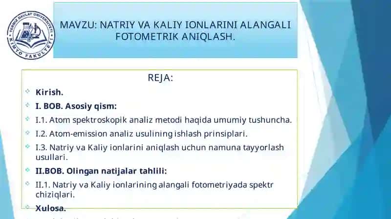 NATRIY VA KALIY IONLARINI ALANGALI FOTOMETRIK ANIQLASH.