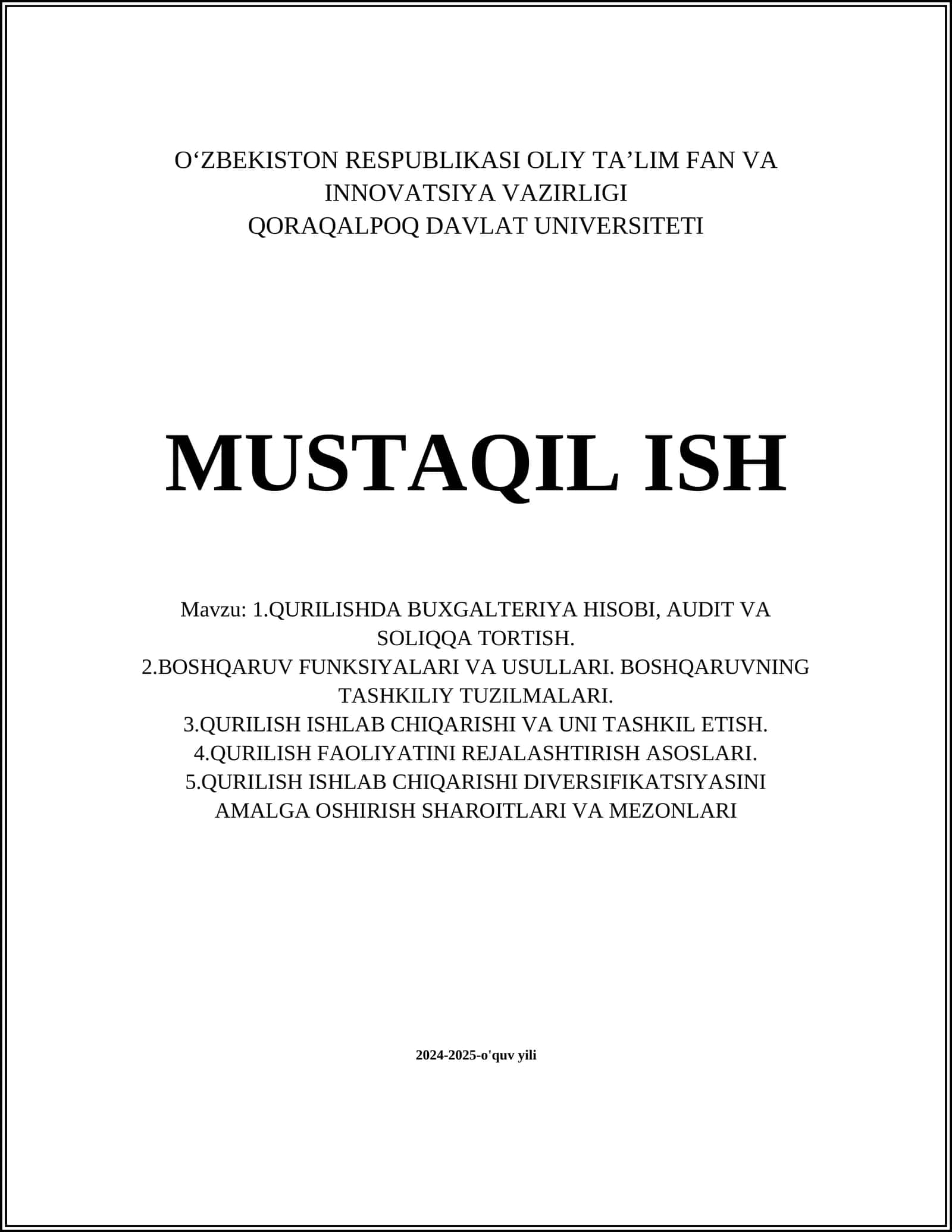 Qurilishda Buxgalteriya Hisobi va Audit 1