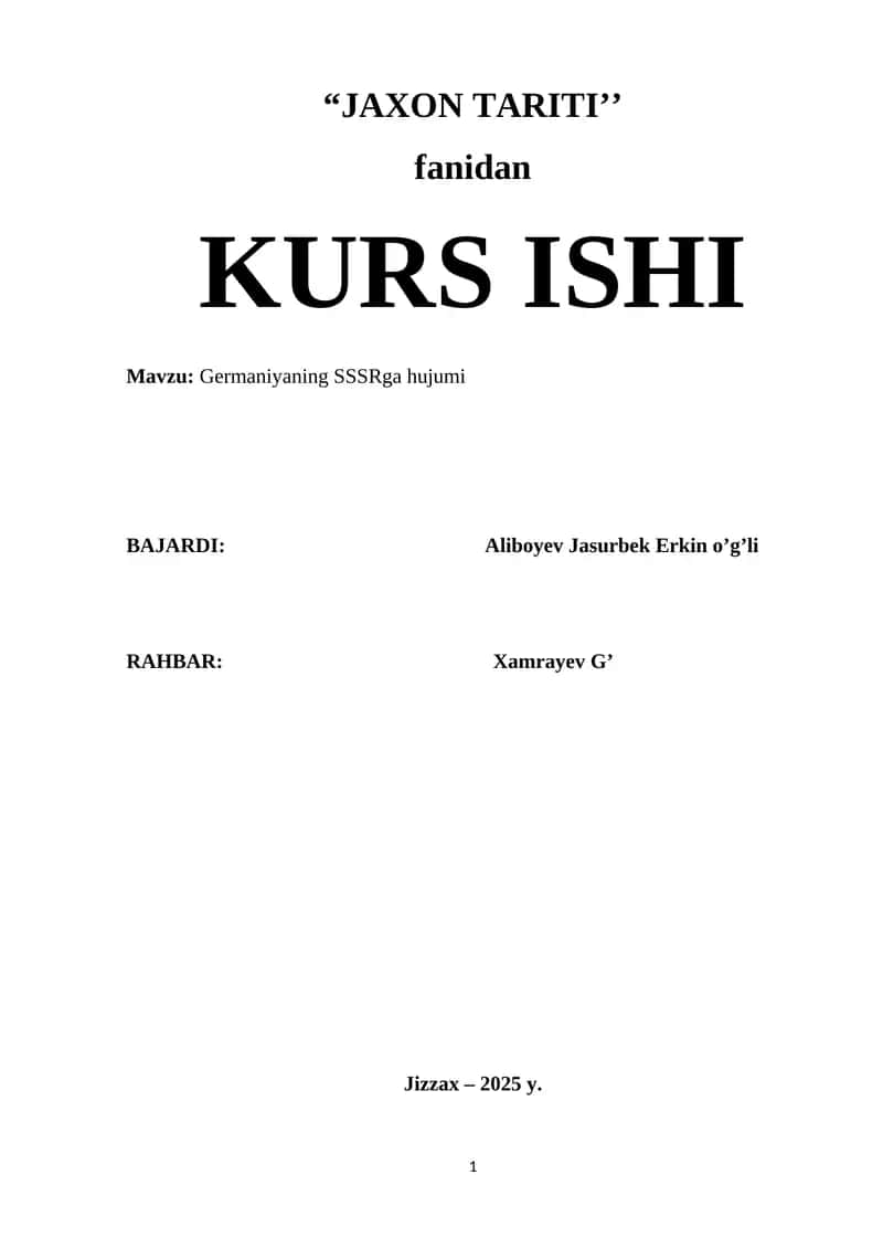 Germaniyaning SSSRga hujumi 1
