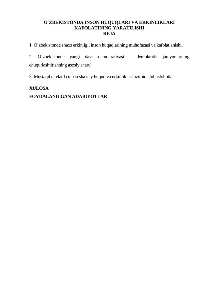 O`ZBEKISTONDA INSON HUQUQLARI VA ERKINLIKLARI KAFOLATINING YARATILISHI 1