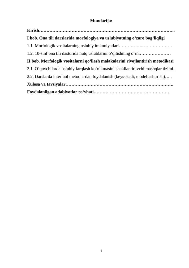 O‘quvchilarining morfologik vositalarni nutqiy uslublarda qo‘llash malakalarini rivojlantirish usullari (10-sinf ona tili darslari misolida) 1