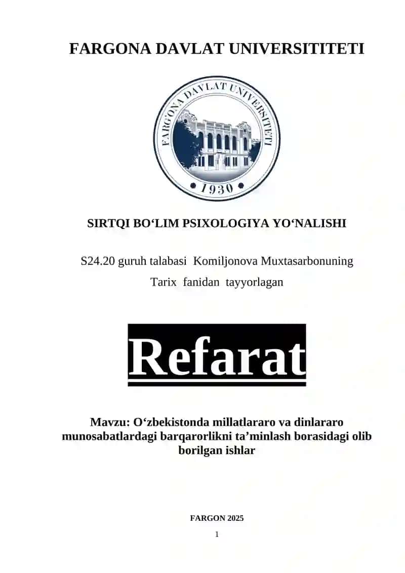 Oʻzbekistonda millatlararo va dinlararo munosabatlar