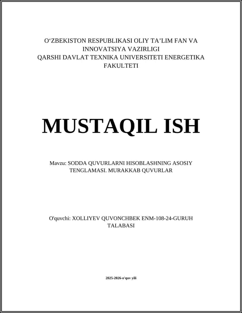 Sodda quvurlarni hisoblashning asosiy tenglamasi. Murakkab quvurlar 1