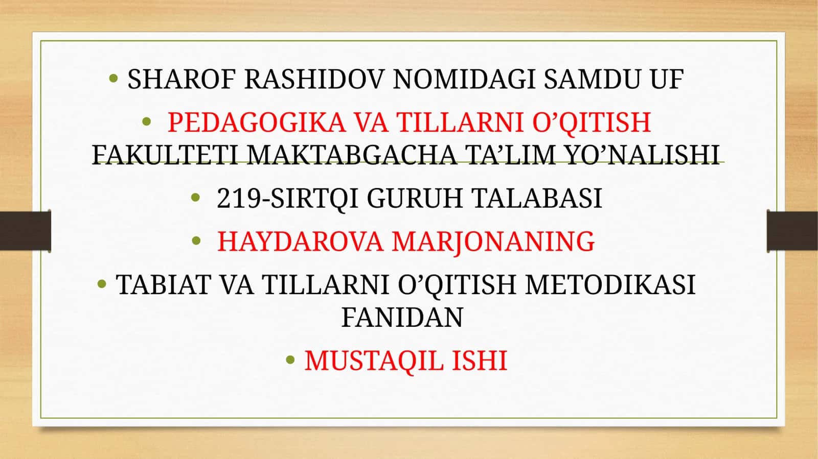 Tabiat va tillarni o’qitish metodikasi fanidan mustaqil ishi 1