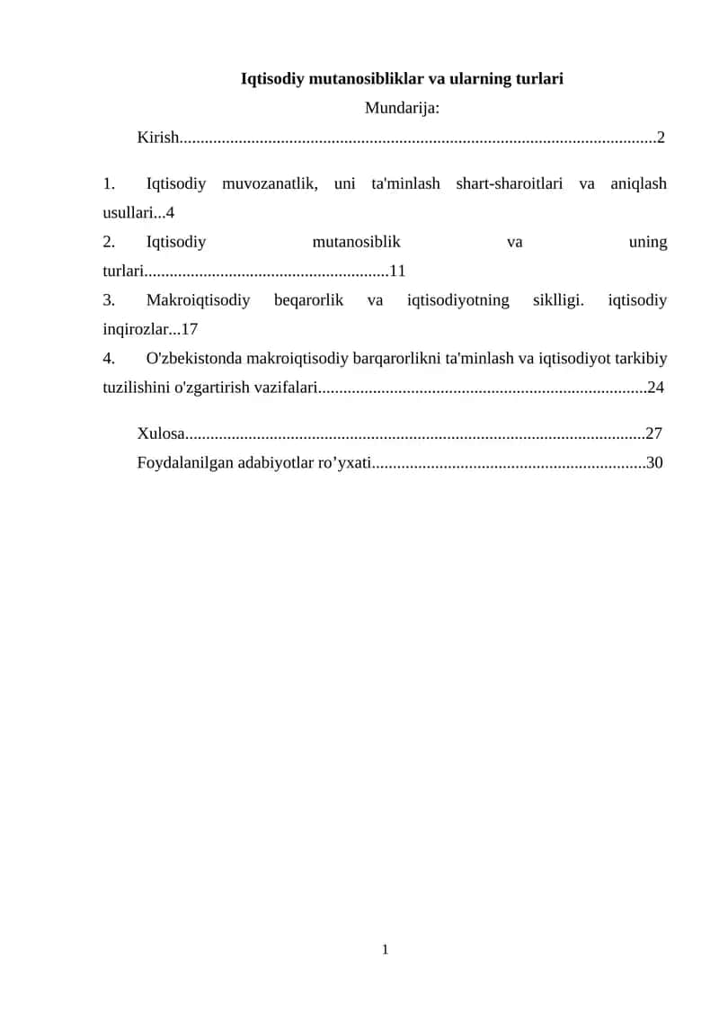 Iqtisodiy mutanosibliklar va ularning turlari 1
