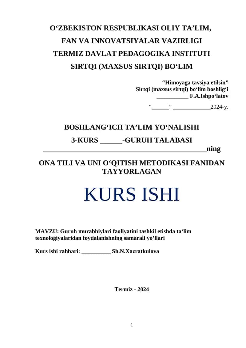 Guruh murabbiylari faoliyatini tashkil etishda ta‘lim texnologiyalaridan foydalanishning samarali yo’llari 1
