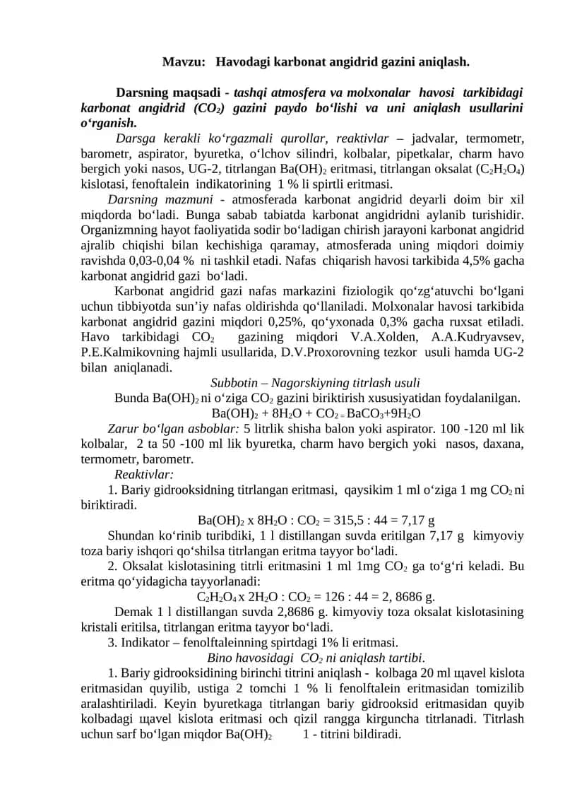 Havodagi karbonat angidrid gazini aniqlash 1