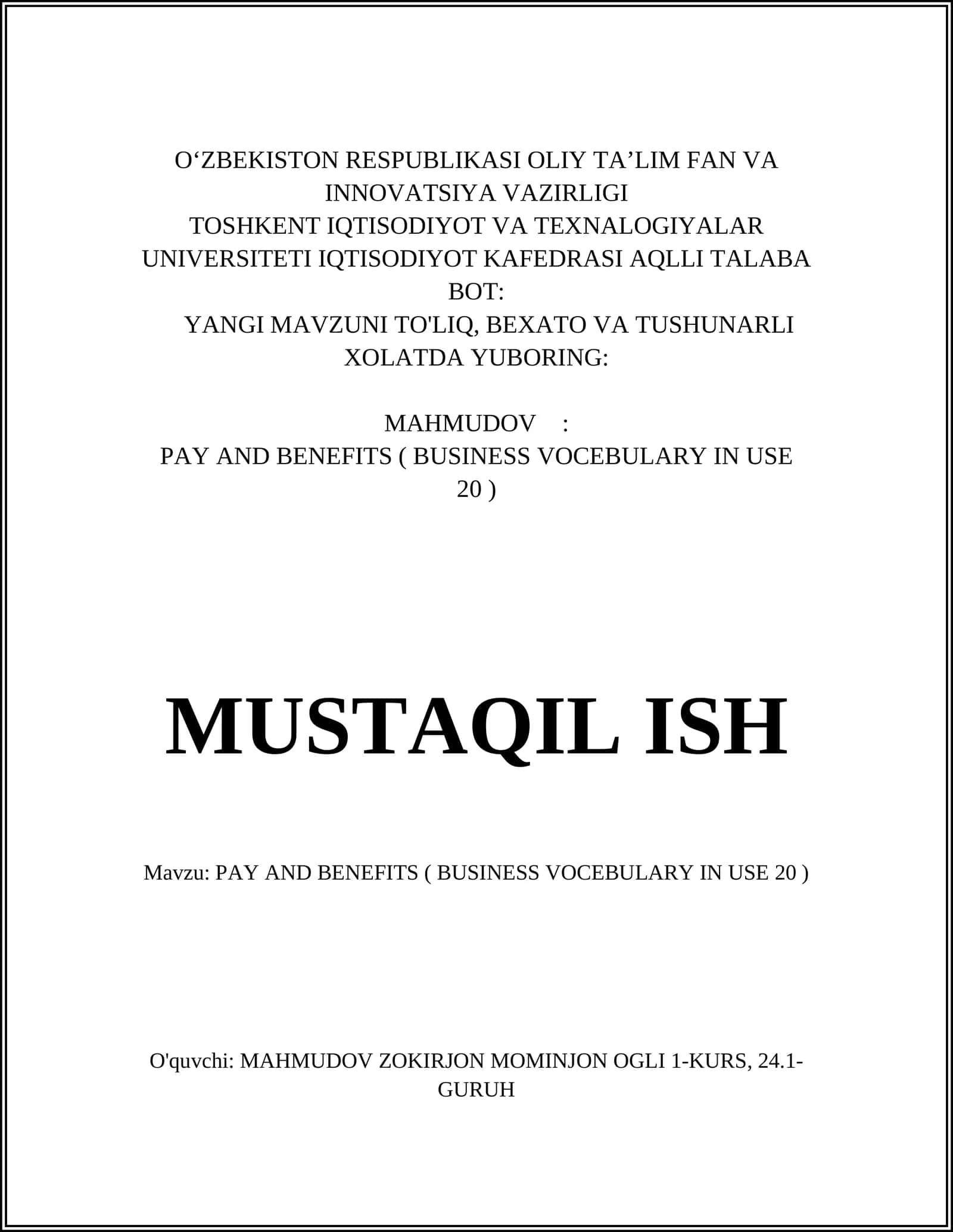 PAY AND BENEFITS ( BUSINESS VOCEBULARY IN USE 20 ) 1